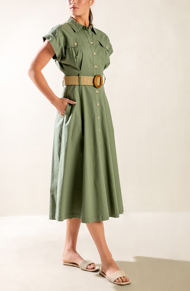 FREEMARKET Belted Stretch Cotton Midi Shirtdress with Pockets, Alternate, color, 