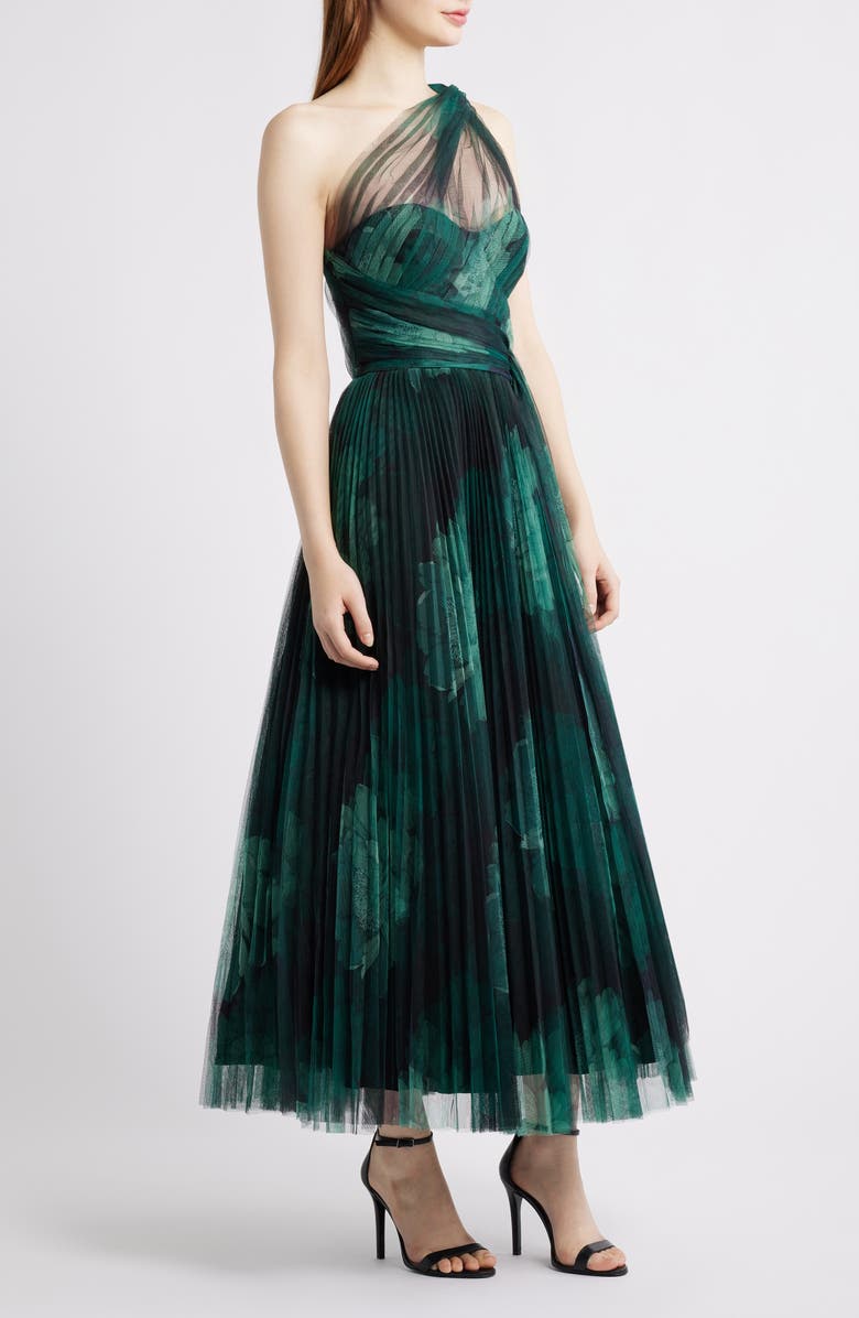 Hutch Philippa One-Shoulder Gown, Alternate, color, Forest Tonal Sketched Floral