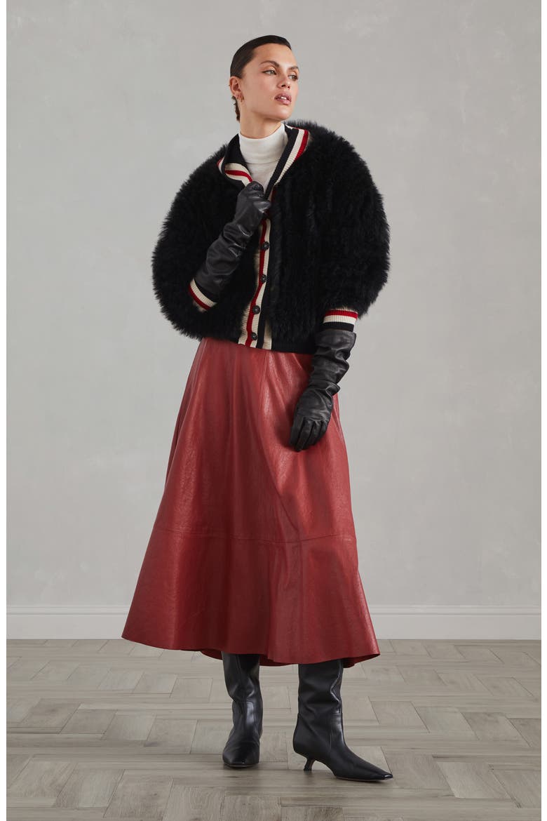 Cozy shearling hooded cardigan in cashmere, Alternate, color, Black