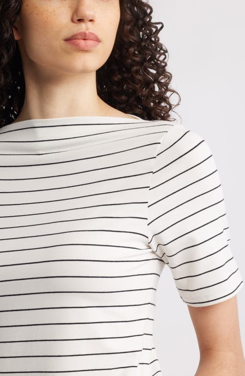 Nordstrom Pima Cotton Crewneck T-shirt In Ivory- Black Cynth Stripe