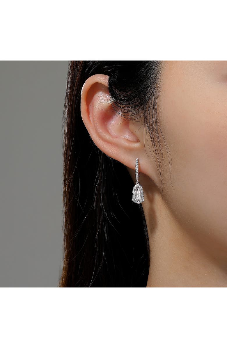 Lafonn Simulated Diamond Halo Drop Huggie Hoop Earrings, Alternate, color, 