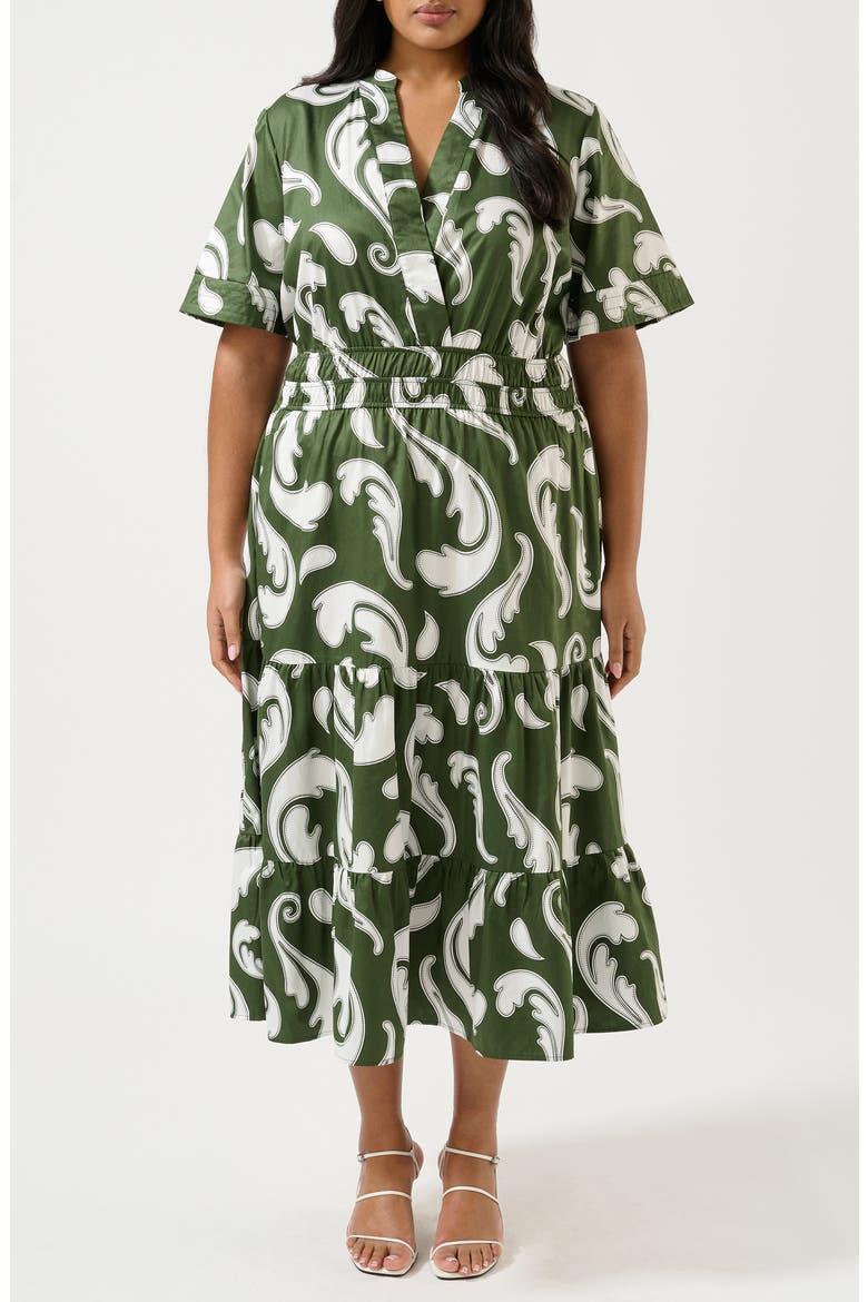 Sandswept Faux Wrap Midi Dress, Main, color, GREEN PRINT