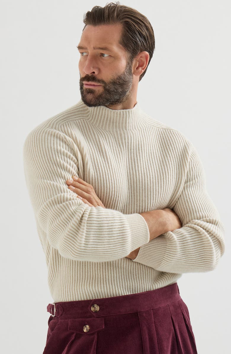Brunello Cucinelli Cashmere English rib turtleneck sweater, Alternate, color, Panama