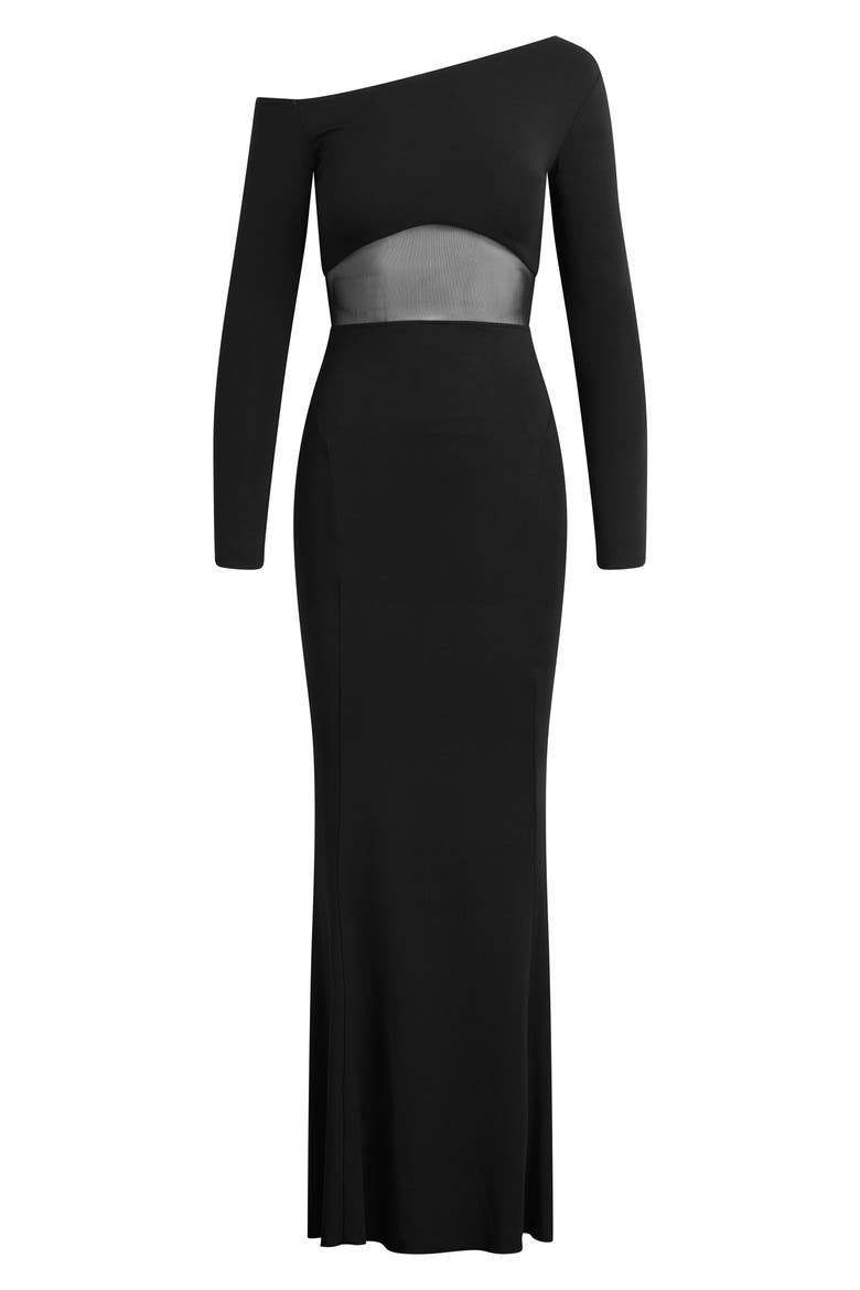 The Hold Me Asymmetric Long Sleeve Dress, Alternate, color, BLACK