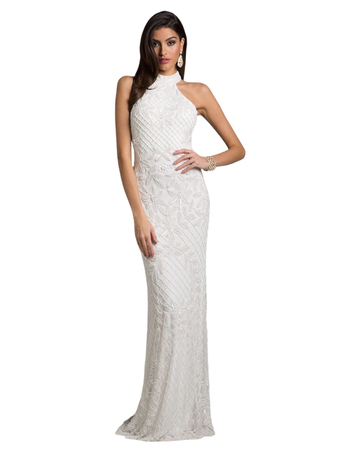 Lattice-Beaded Halter Neck Sheath Wedding Gown