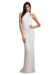 LARA New York Lattice-Beaded Halter Neck Sheath Wedding Gown
