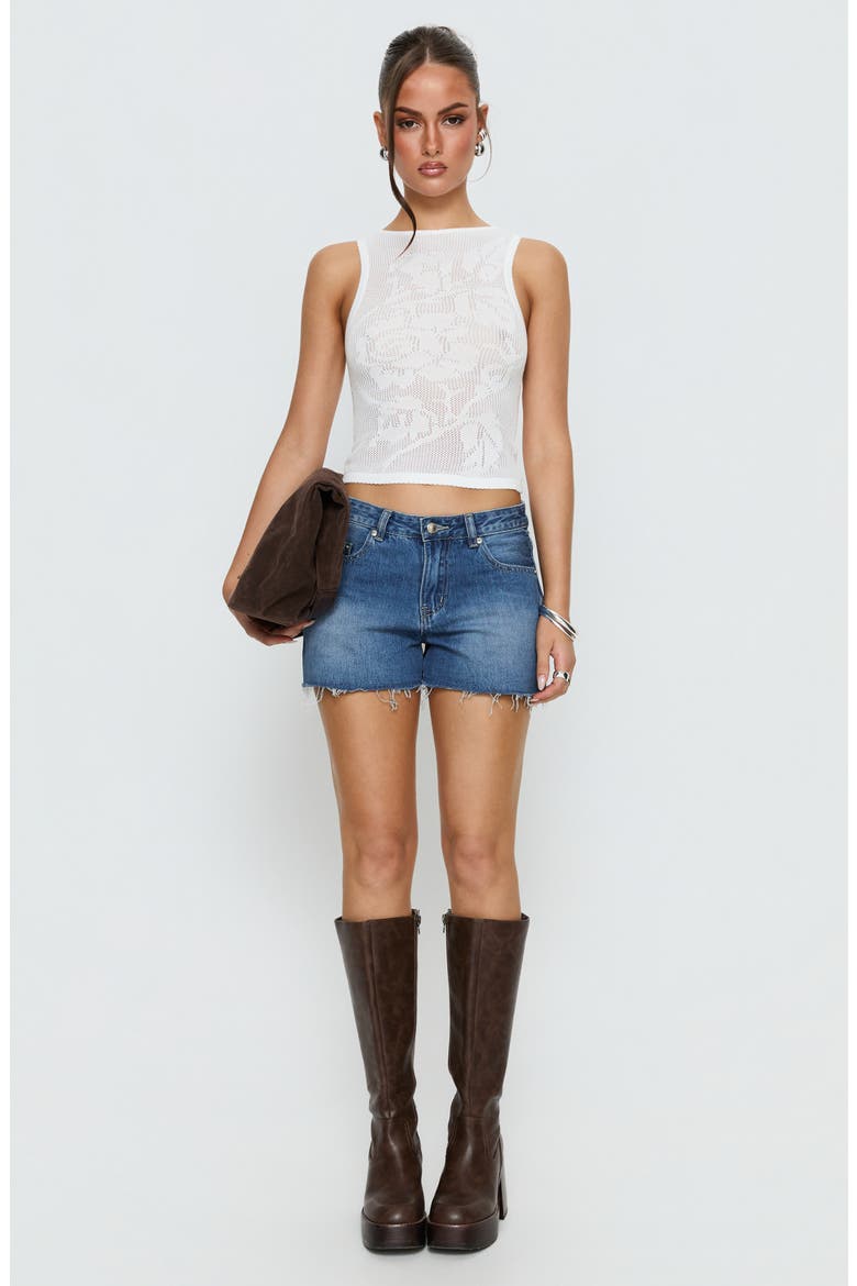 Mackenza Raw Hem Mid Rise Denim Shorts, Alternate, color, MID BLUE WASH