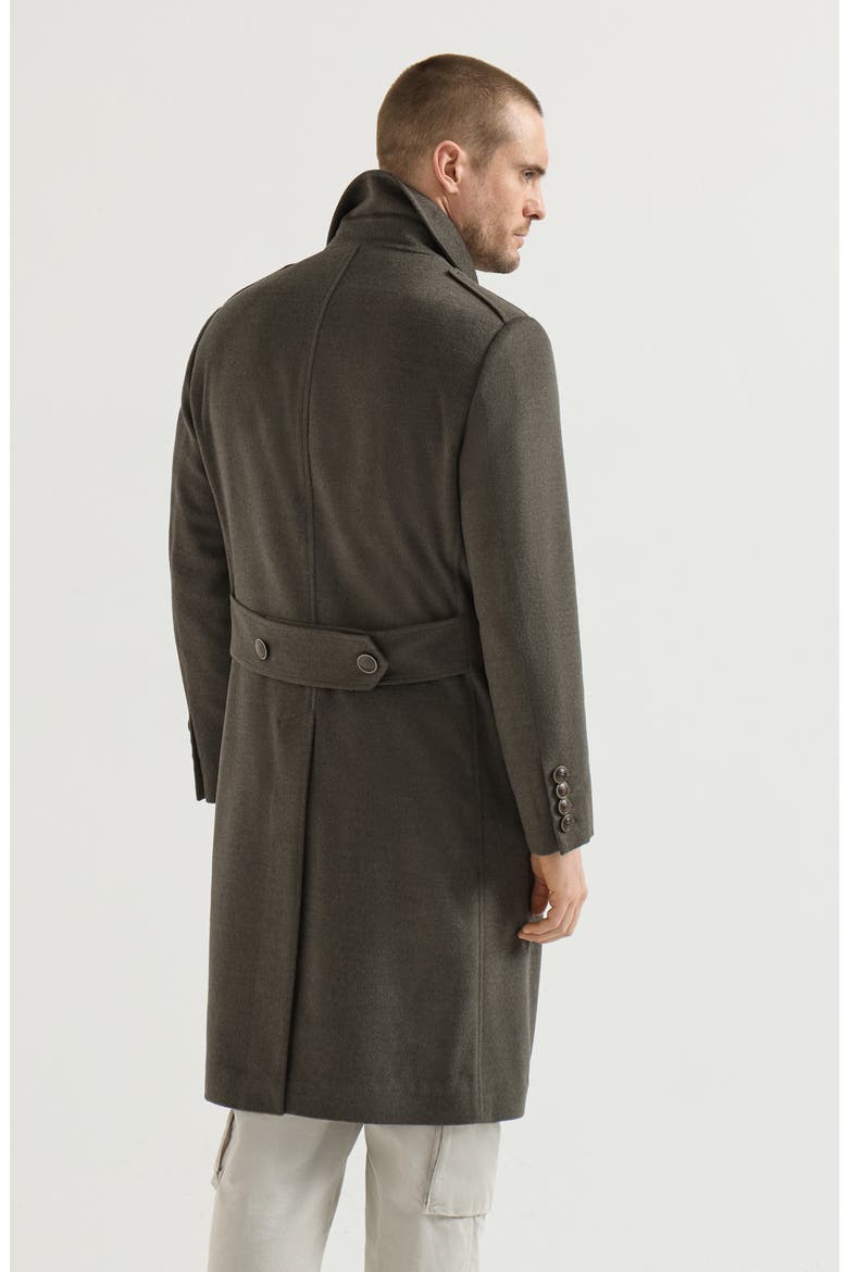 Lightweight virgin wool cloth one-and-a half breasted coat with peak lapels, Alternate, color, Mud