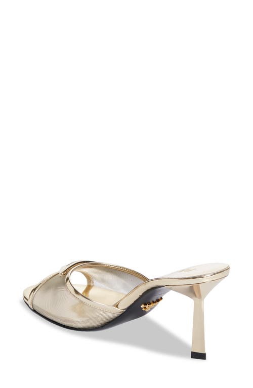 Prada Triangle Logo Mesh Slide Sandal In Gold