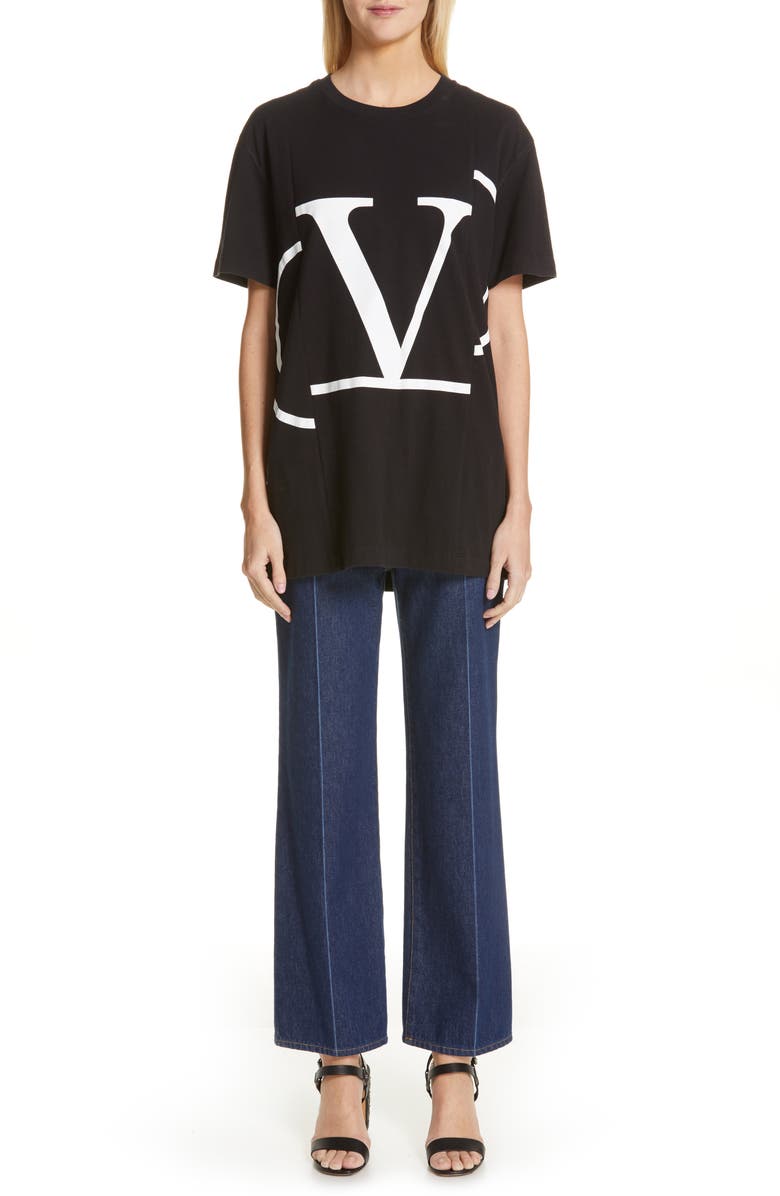 Valentino V-Detail Straight Crop Jeans, Alternate, color, 