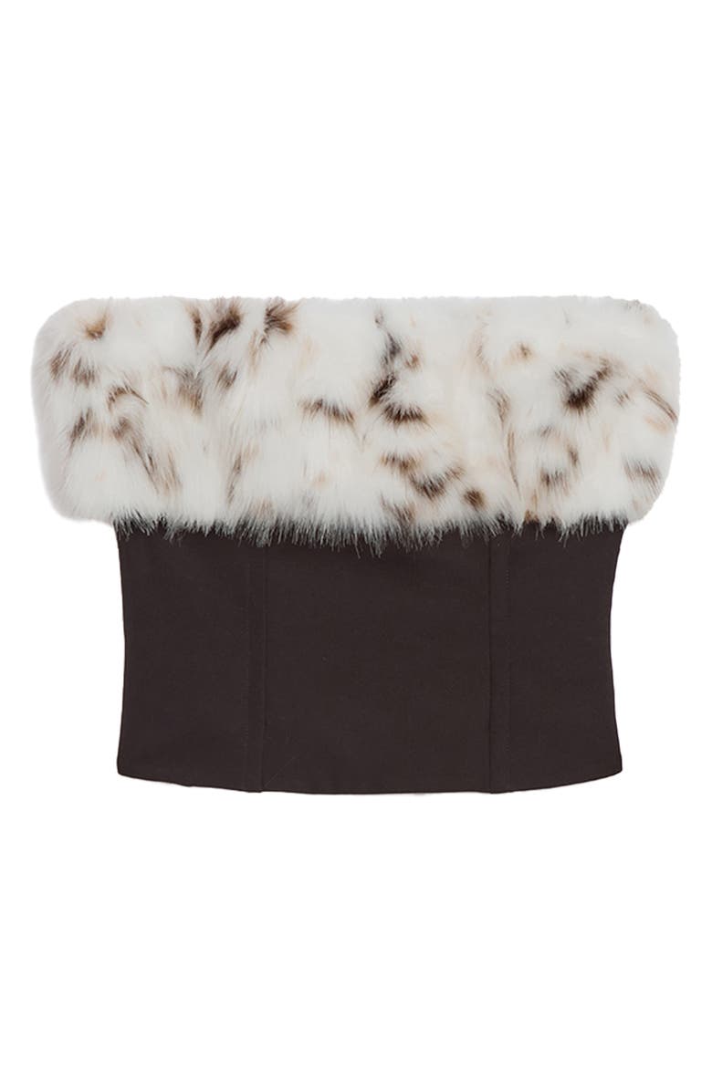 Apparis Ivy Stretch Crepe Corset Top with Faux Fur Trim, Alternate, color, Noir / Blanc Multi