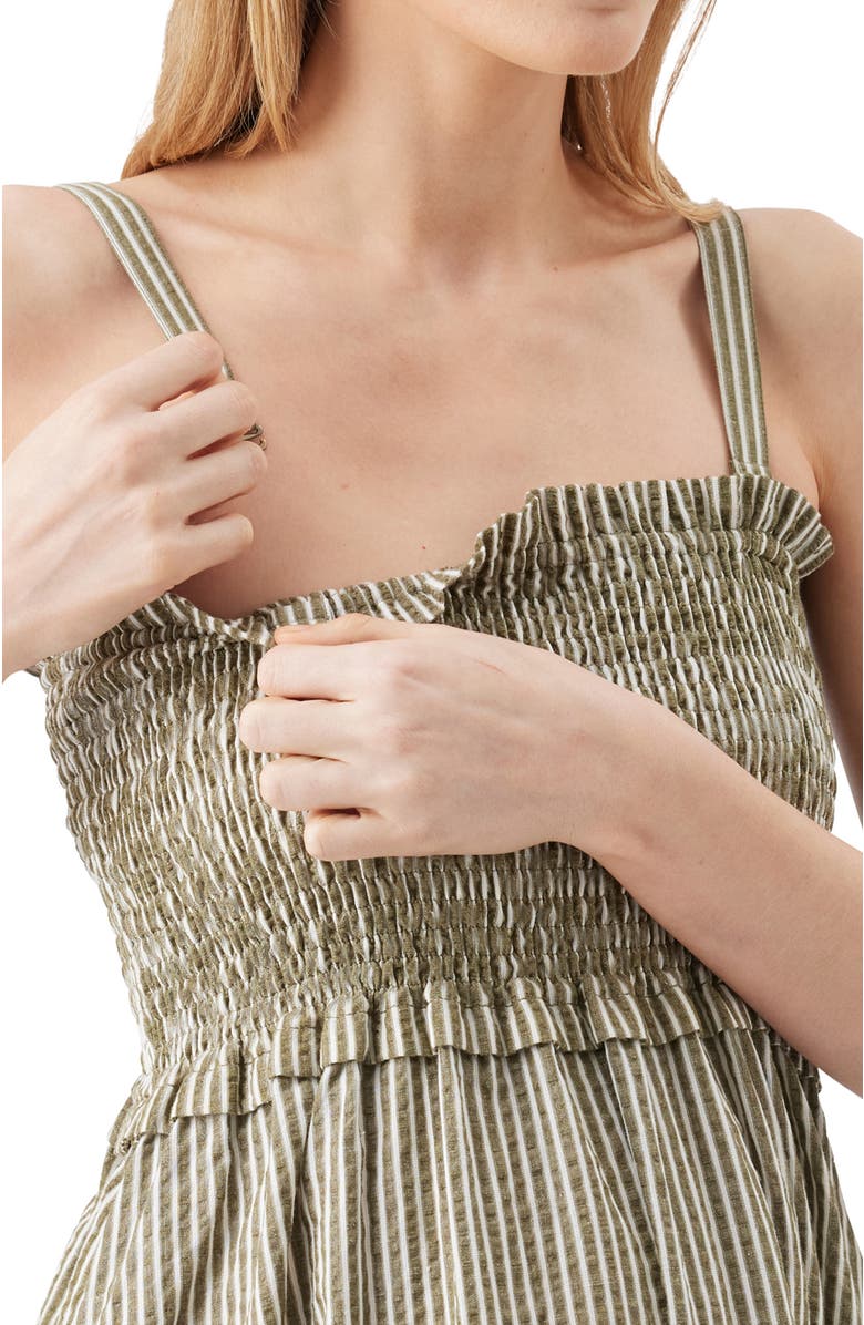 Ripe Maternity Gabby Stripe Tiered Maternity Mini Dress, Alternate, color, Khaki / White