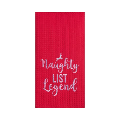 Christmas "Naughty List Legend" Sentiment Red Cotton Waffle Woven Kitchen Dish Towel