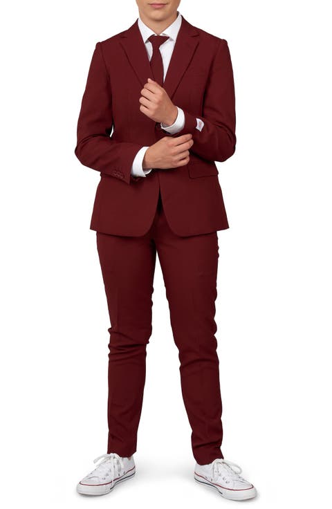 Blazing Burgundy Two-Piece Suit & Tie (Big Kid)