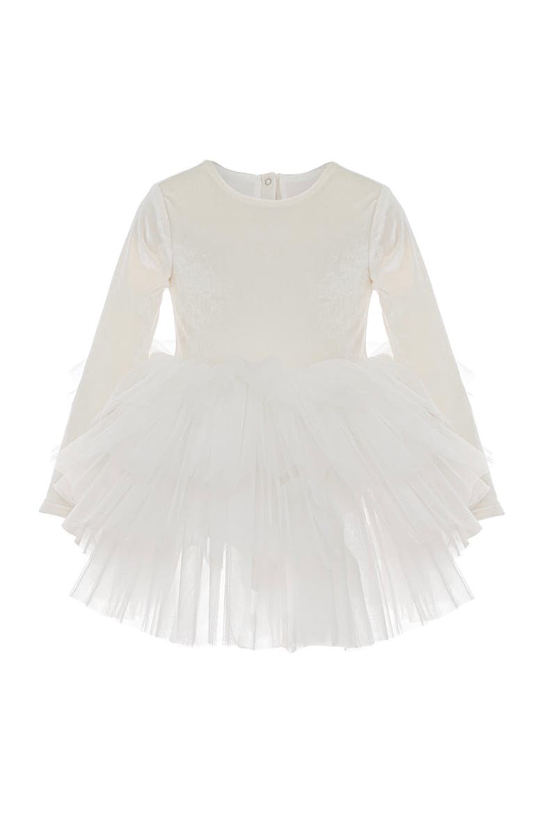Jolie Long Sleeve Velvet Tutu Dress, Alternate, color, White Lily