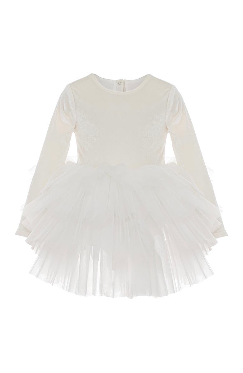 Mini Celebrities Jolie Long Sleeve Velvet Tutu Dress, Alternate, color, White Lily