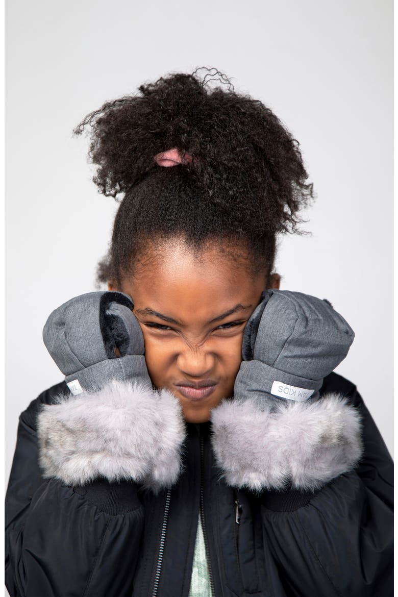 Warmmuffs Tundra Faux Fur Trim Water Repellent Muffs, Alternate, color, HEATHER GREY DARK FAUX FUR