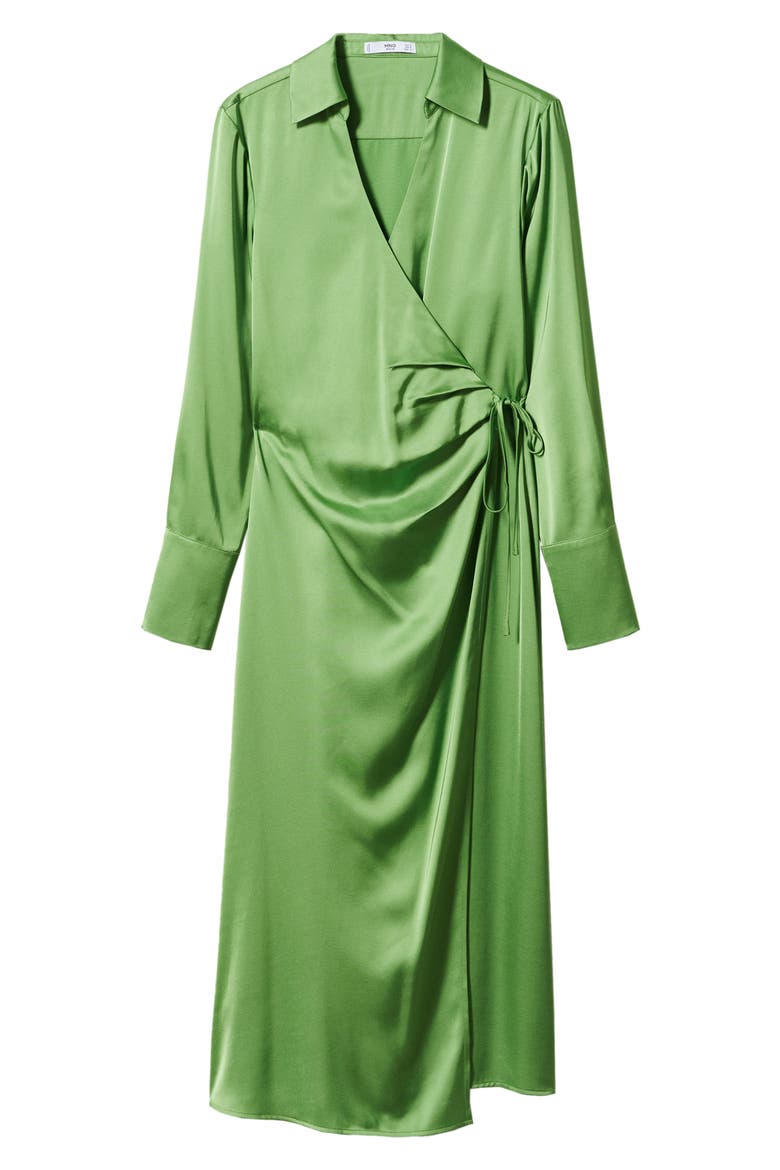 Long Sleeve Satin Wrap Shirtdress, Alternate, color, GREEN
