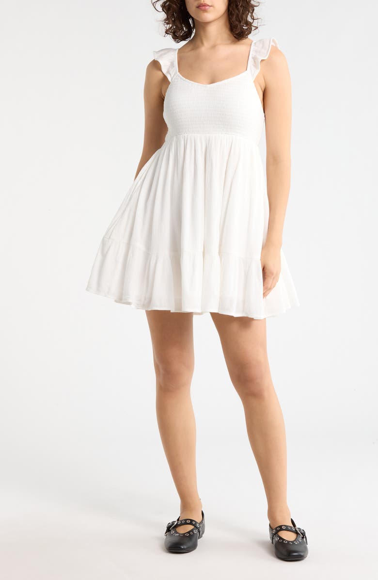 Abound Smocked Flutter Sleeve Minidress, Main, color, Ivory