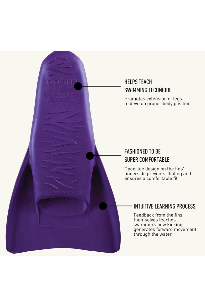 Booster Swim Fins for Kids Floating Rubber Fins Teaches Kick Technique Open Toe Design Comfortable Fit, Alternate, color, Purple