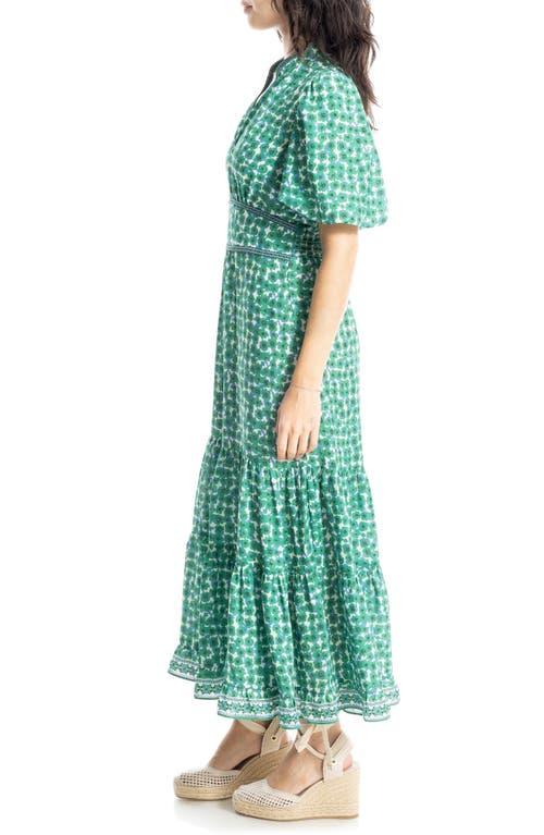 Max Studio Floral Tiered Maxi Dress In Green/cream Poppies Field