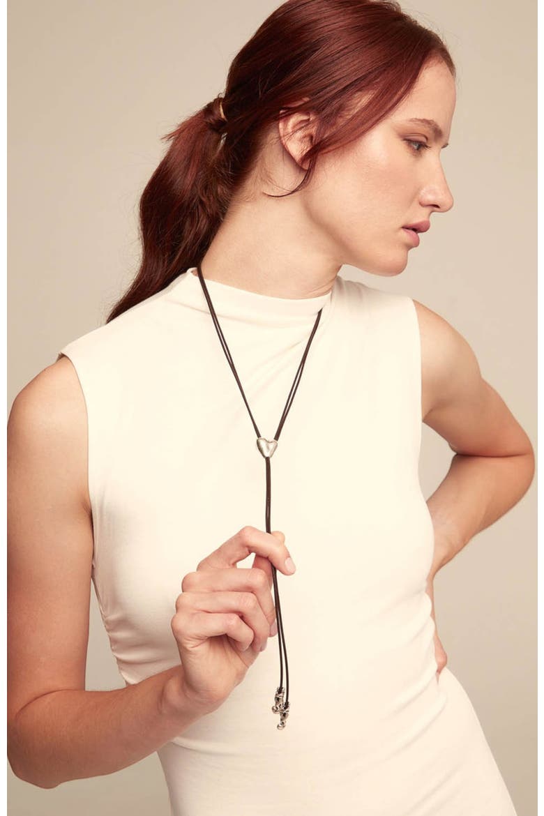 Heartline Leather Necklace, Alternate, color, Silver