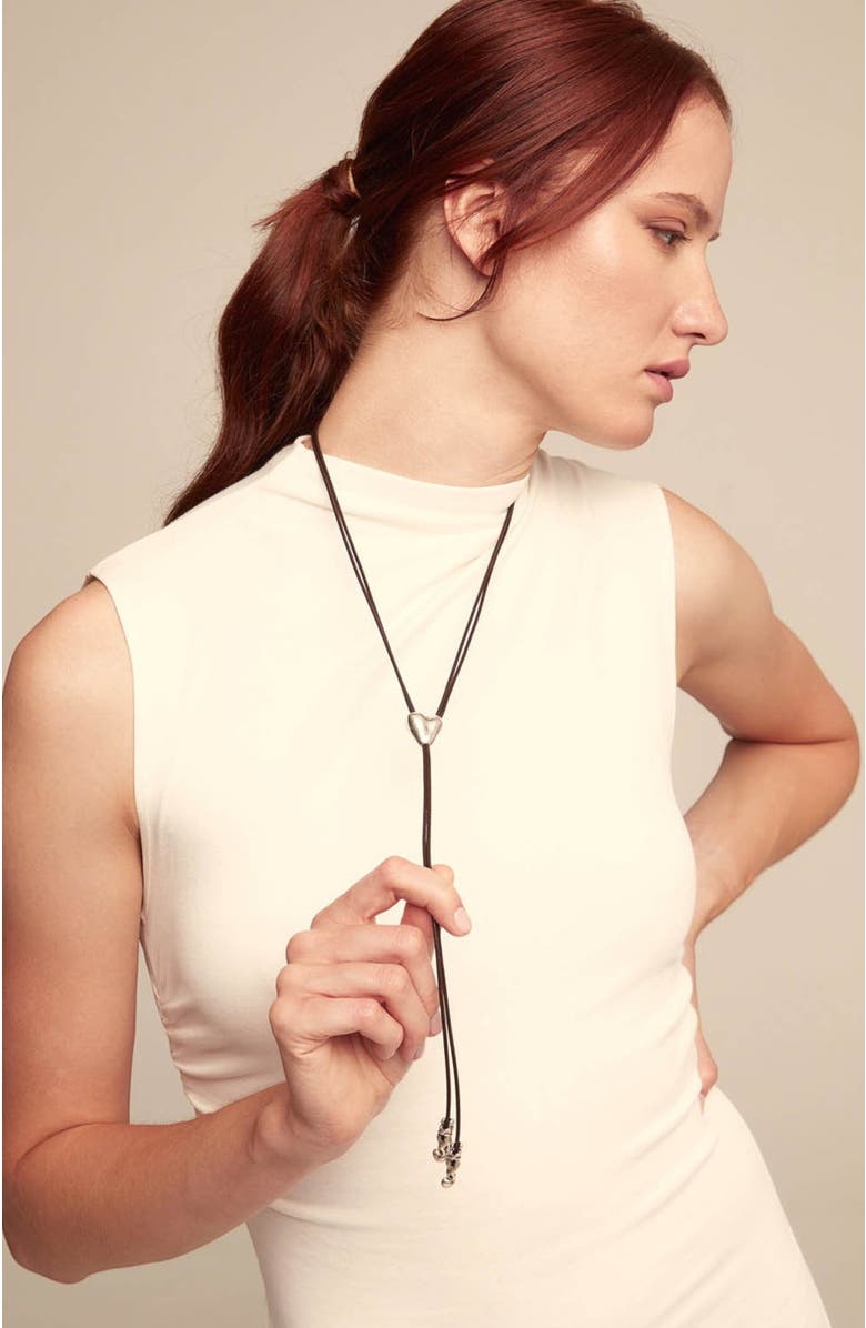 UNODE50 Heartline Leather Necklace, Alternate, color, Silver