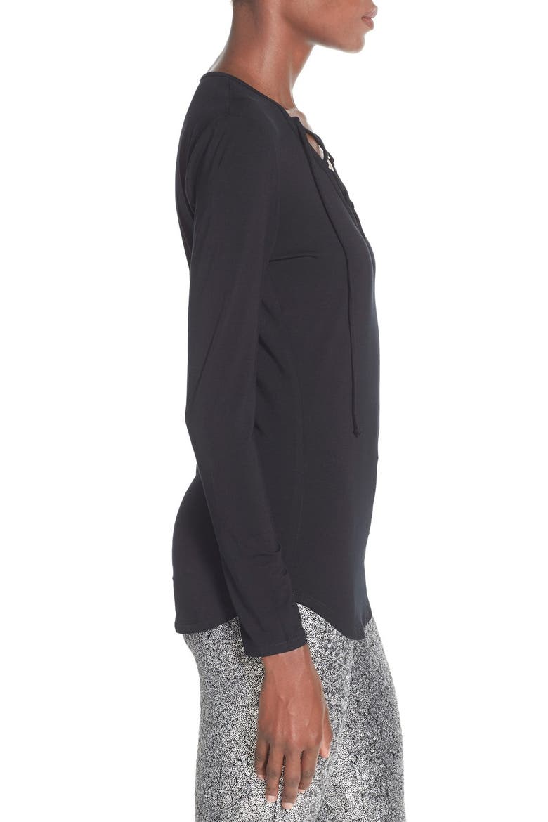 Lace-Up Long Sleeve Top, Alternate, color, BLACK