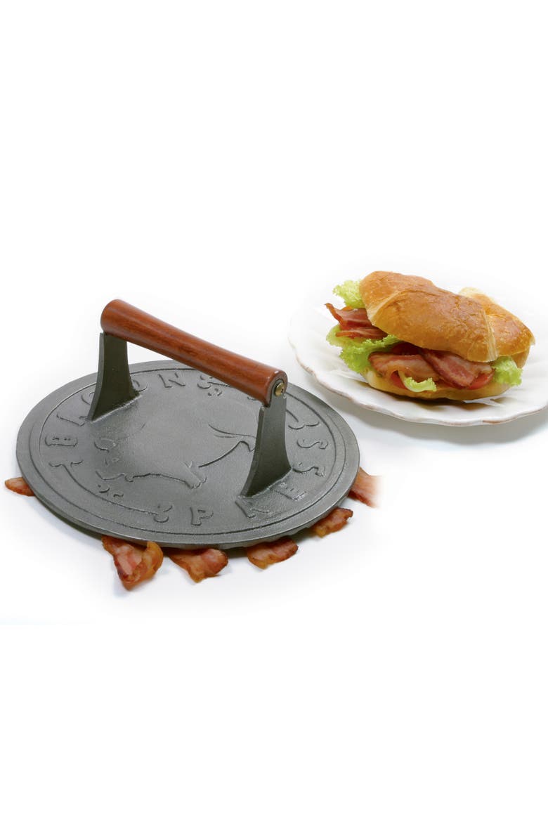Round Cast Iron Bacon, Steak, and Burger Press, 8.75-Inch, Alternate, color, Silver