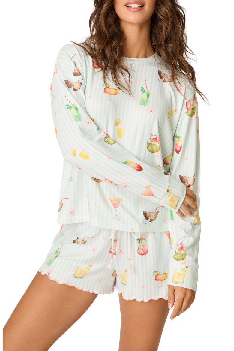 It's 5 Somewhere Print Long Sleeve Pajama Top, Main, color, LIGHT AQUA