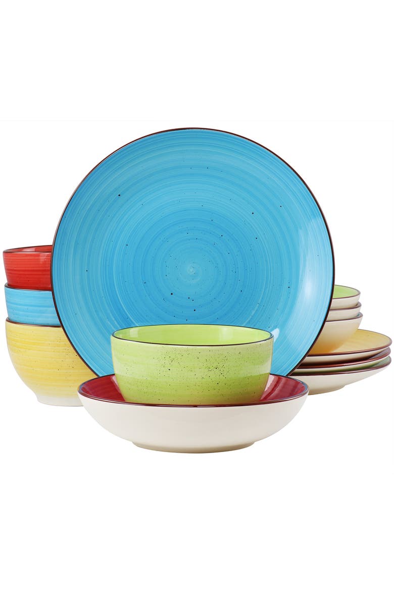 Mason 12 Piece Double Bowl Stoneware Dinnerware Set, Main, color, Yellow