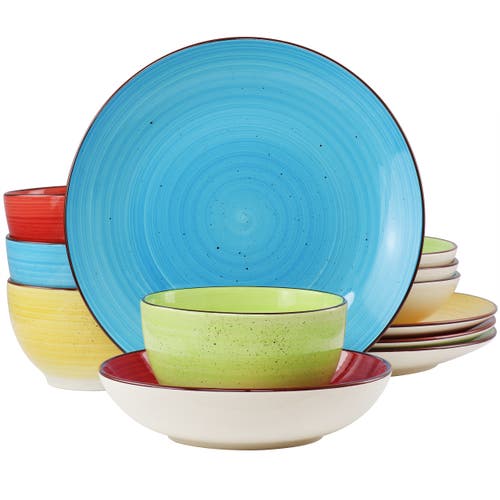 Elama Mason 12 Piece Double Bowl Stoneware Dinnerware Set In Multi