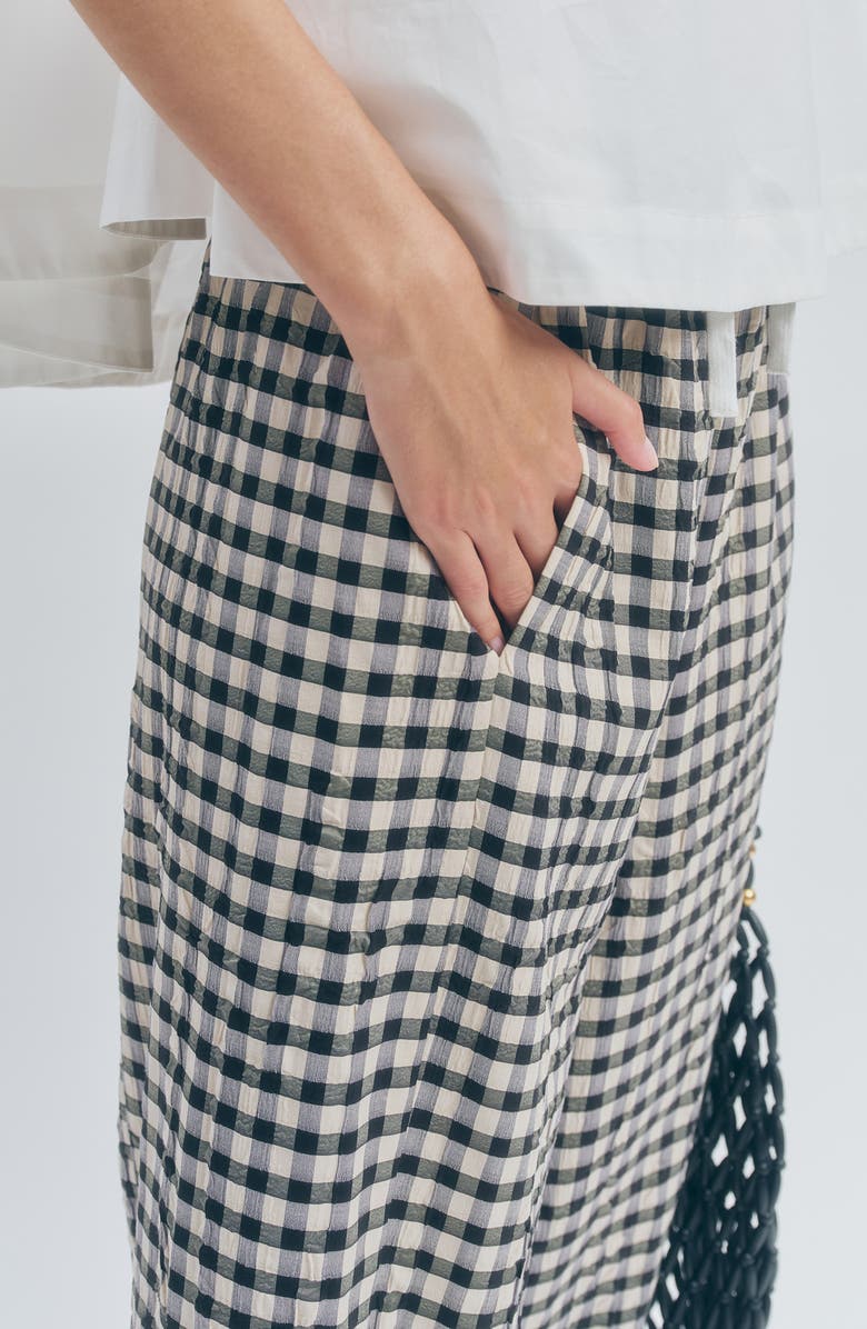 MAUDE CLUB Ari Gingham Ankle Wide Leg Pants, Alternate, color, Black Sand Gingham
