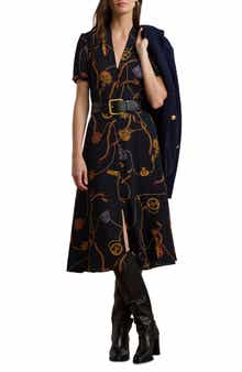 Lauren Ralph Lauren Nautical Print Belted Georgette Shirtdress