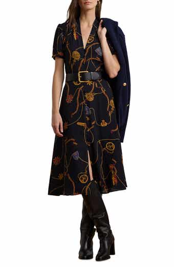 Lauren Ralph Lauren Nautical Print Belted Georgette Shirtdress