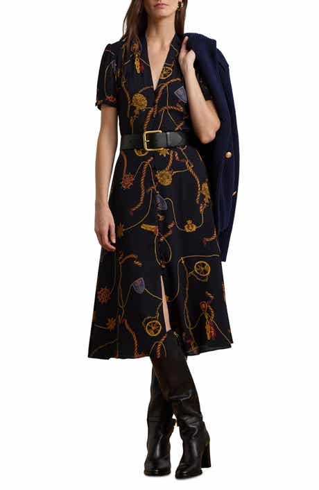 Lauren Ralph Lauren Nautical Print Belted Georgette Shirtdress