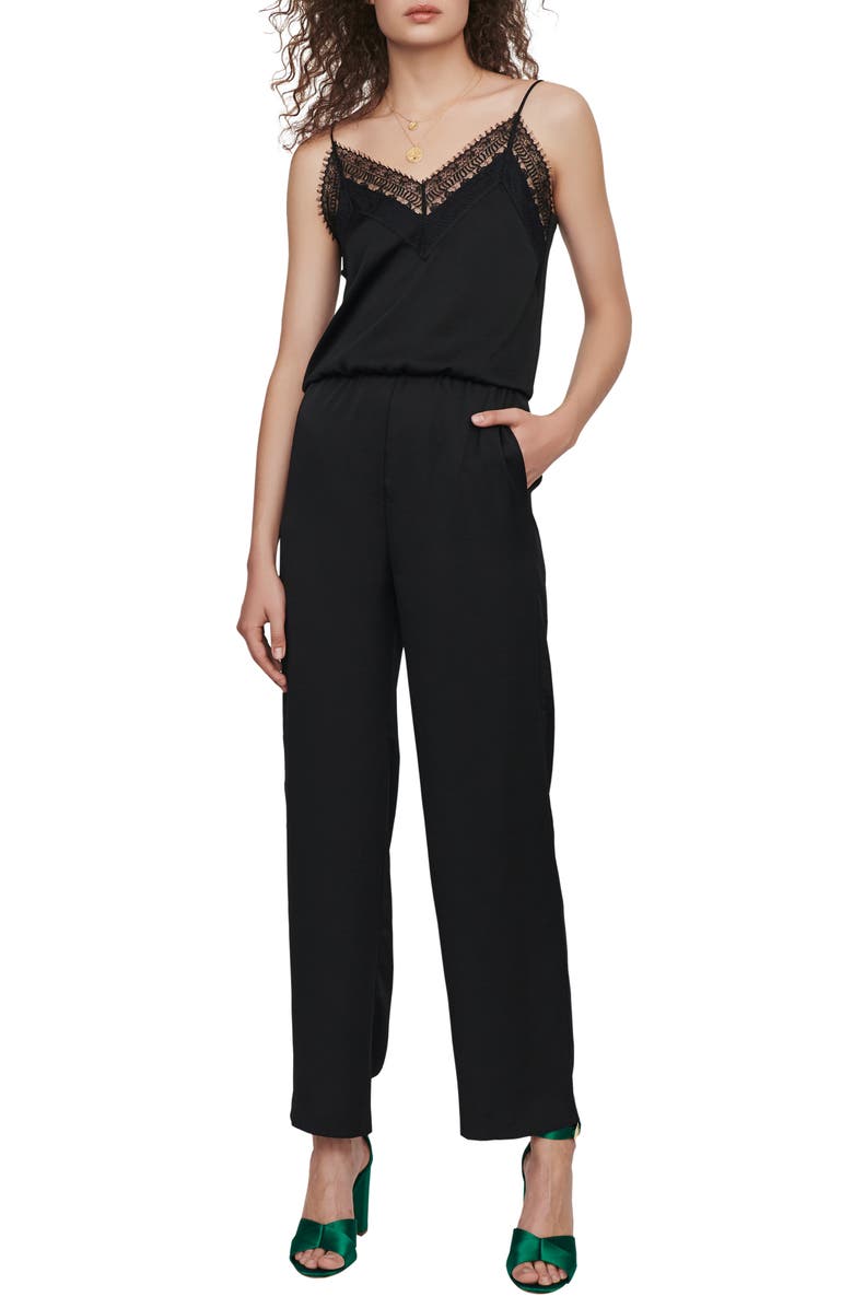 maje Paulie Lace Detail Satin Jumpsuit, Main, color, 