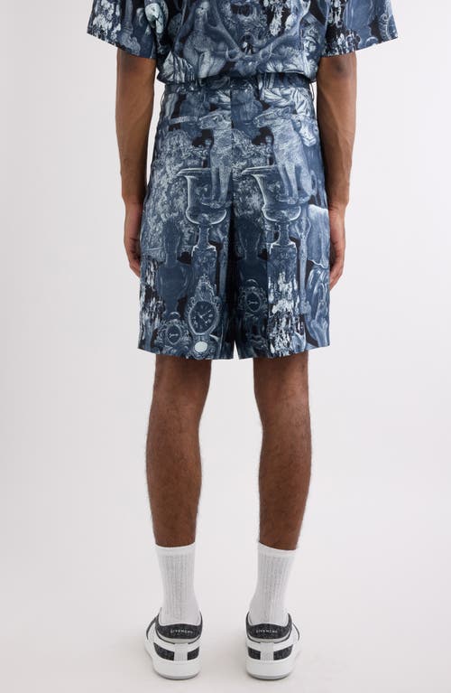 Givenchy Object Print Pleated Silk Shorts In Black/navy