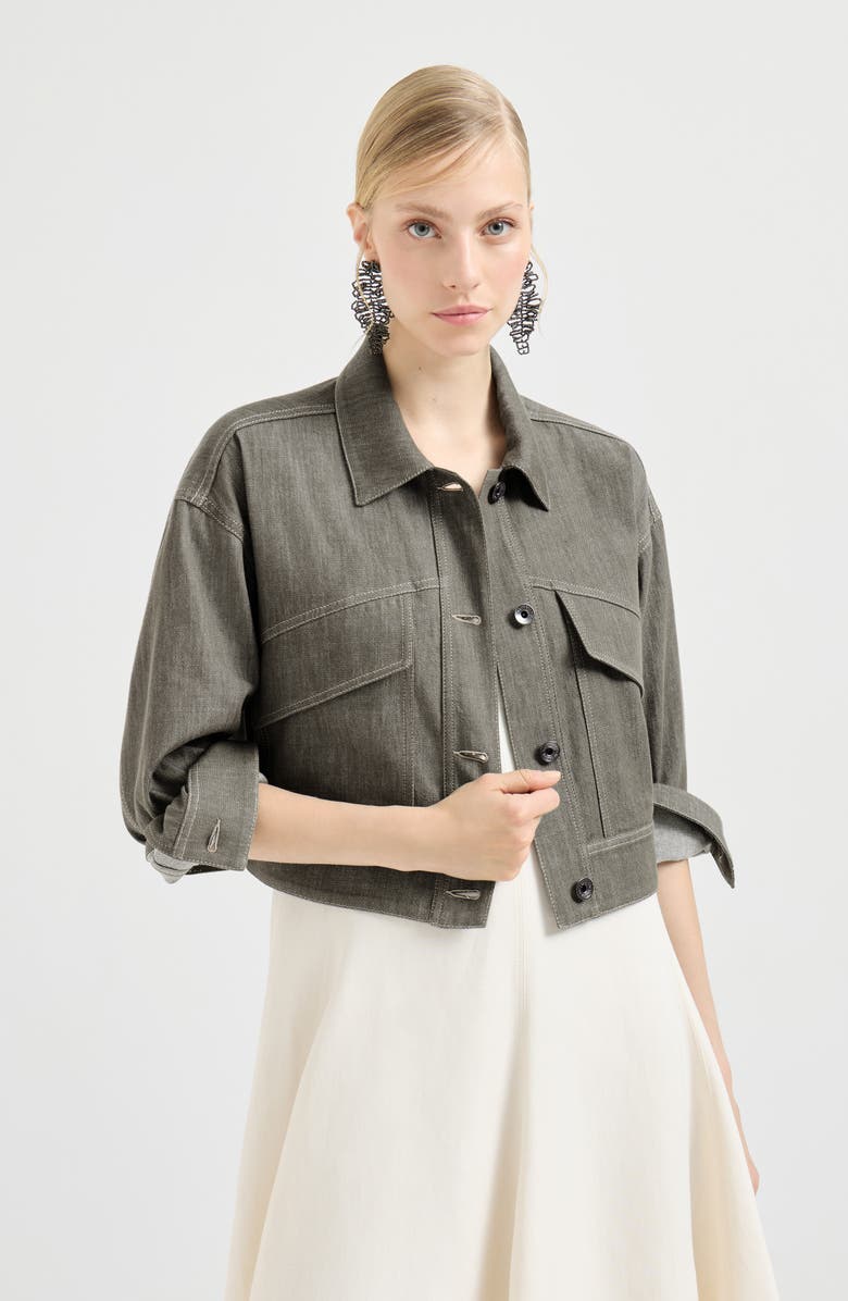 Brunello Cucinelli Denim-effect twill outerwear jacket, Alternate, color, Olive