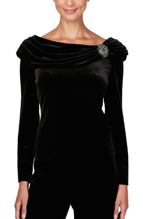 Ruched Neck Velvet Top