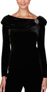 Alex Evenings Ruched Neck Velvet Top