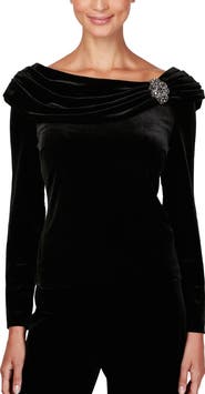 Alex Evenings Ruched Neck Velvet Top