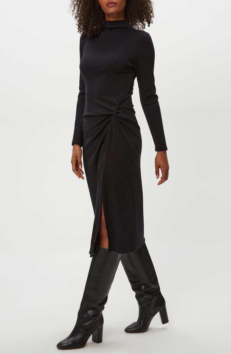 Michael Stars Tish Twisted Mock Neck Long Sleeve Midi Dress, Alternate, color, Black