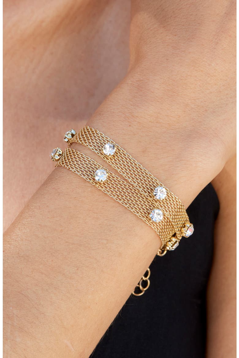 Cubic Zirconia Mesh Chain Double Wrap Bracelet, Alternate, color, GOLD