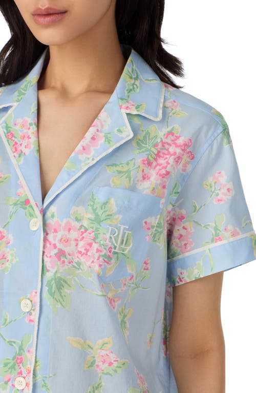Shop Ralph Lauren Lauren Floral Short Sleeve Crop Pajamas In Blue/floral
