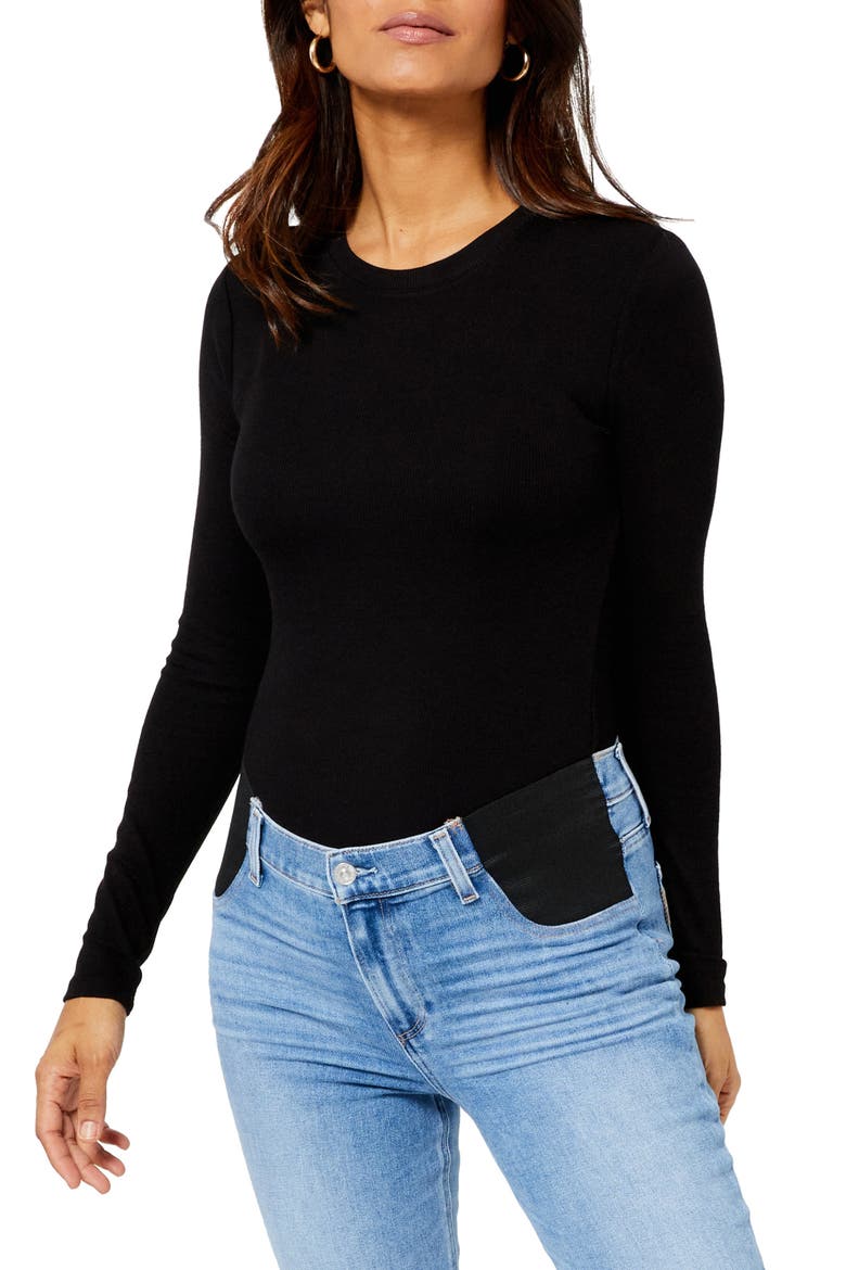 Ribbed Long Sleeve Maternity T-Shirt, Main, color, BLACK
