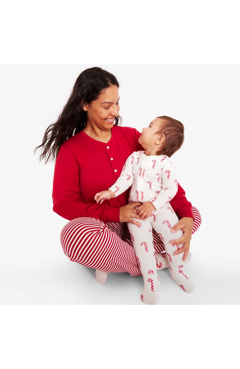 Primary Organic Zip Footie In Festive Prints, Alternate, color, Ivory Candy Canes