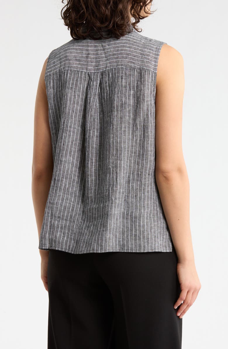 Eileen Fisher Classic Collared Organic Linen Shirt, Alternate, color, Black/White