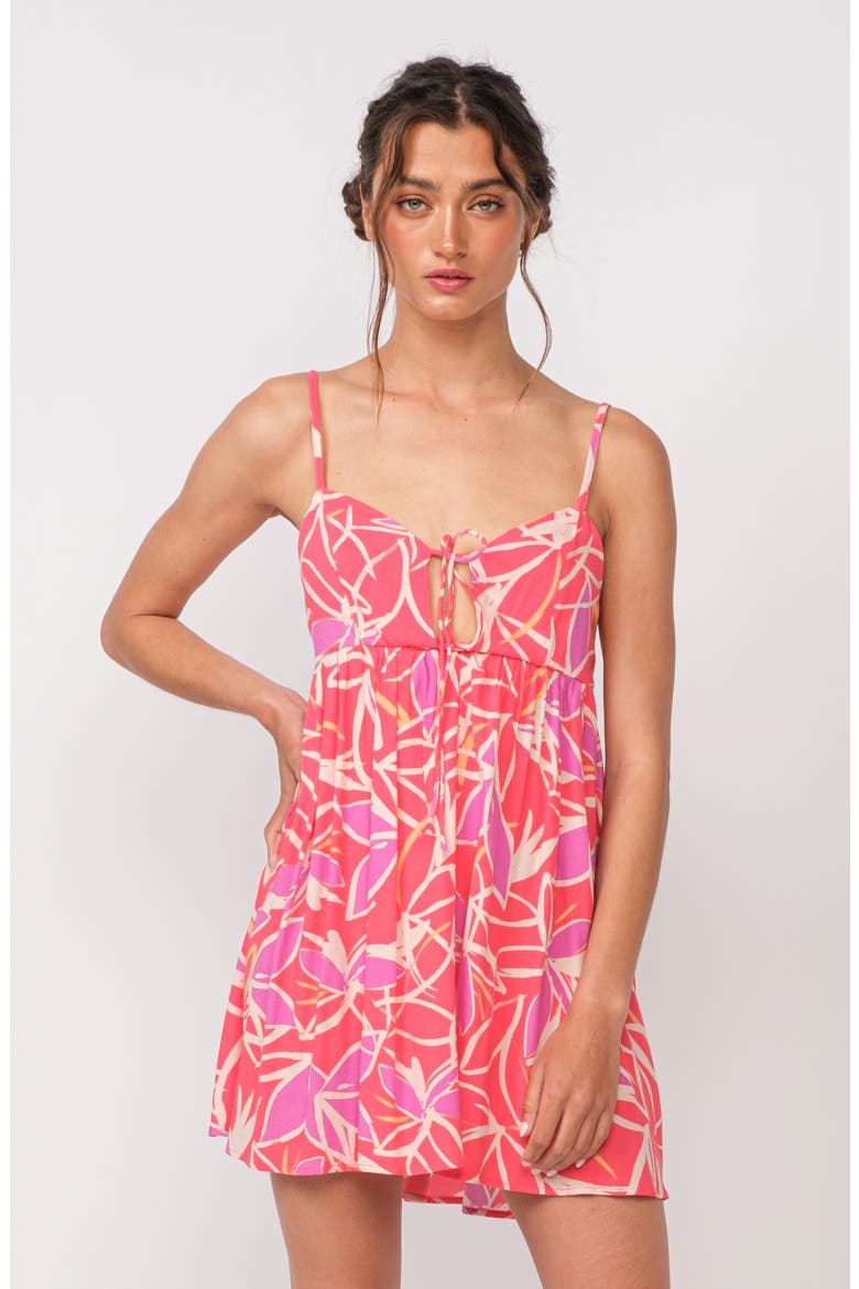 Leaf Print Keyhole Empire Waist Minidress, Alternate, color, PINK