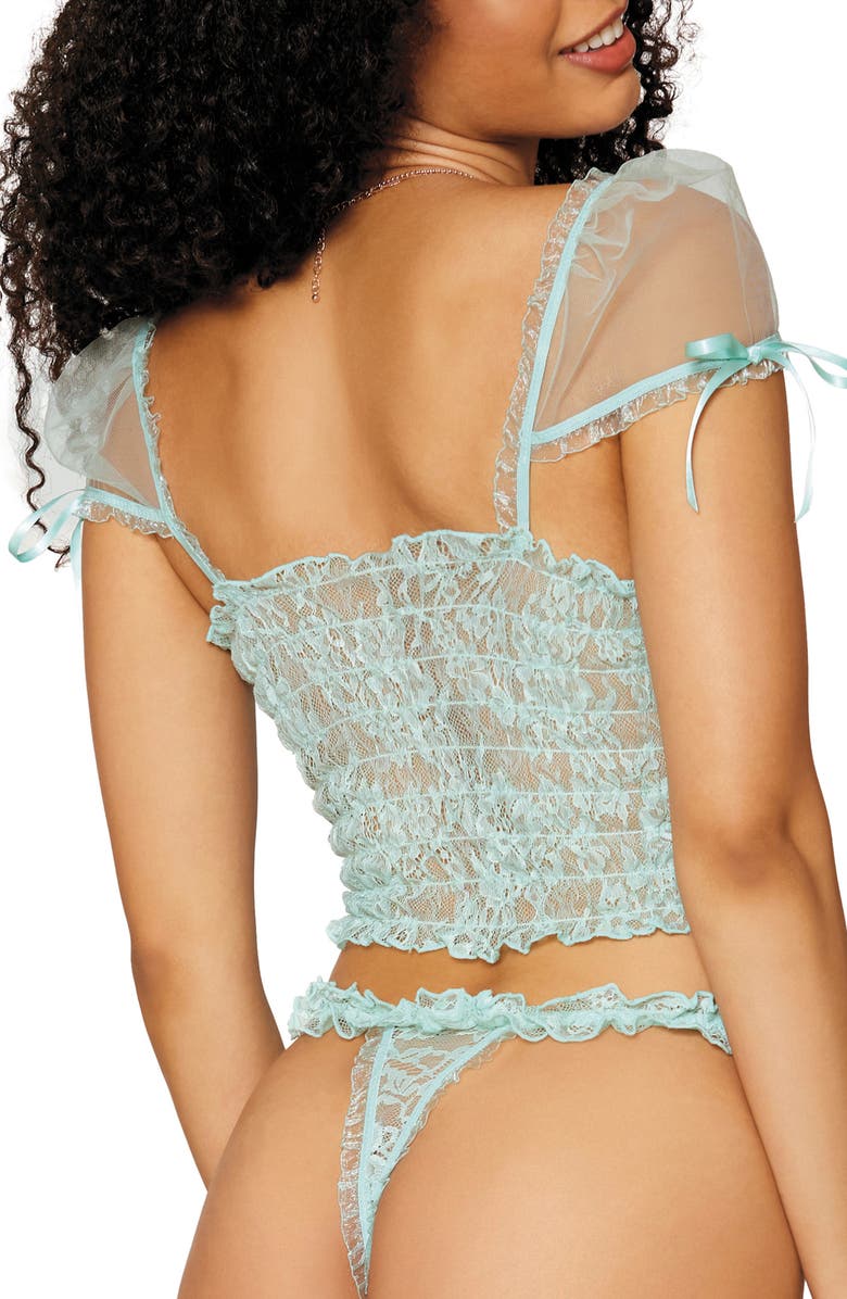 Dreamgirl Smocked Lace Camisole & Thong Set, Alternate, color, 